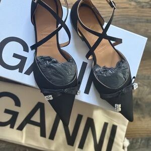 Ganni Black Strappy Heels with Embellishments